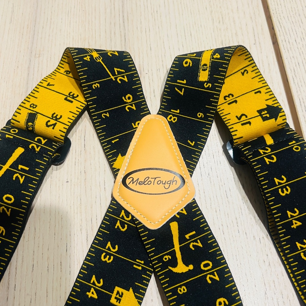 Men's Suspenders Fully Elastic 2 inch Wide X back Heavy Duty Work Measure Ruler - Picture 8 of 14